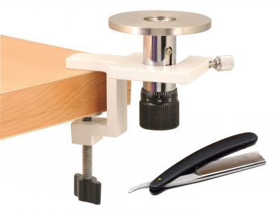 Hand & Table Microtome, 10 Microns per Click - For Section Cutting - Includes Wooden Storage Case & Cutting Razor - Eisco Labs