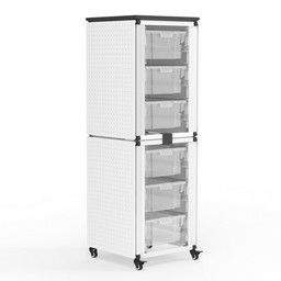 Modular Classroom Storage Cabinet - 2 stacked modules with 6 large bins