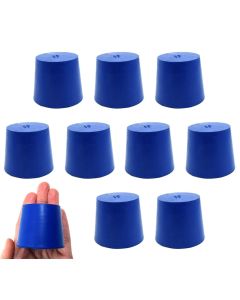 EISCO 10PK Neoprene Stoppers, Solid - Blue - Size: 40mm Bottom, 49mm Top, 40mm Length - Suitable for use with Petroleum, Oils, Inorganic Acids and Bases