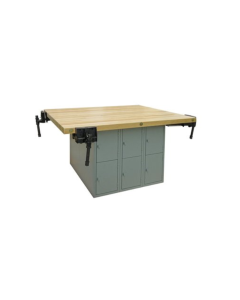 Hann L4-4V Steel Base Workbench with Lockers and Four Vices 54 L x 64 W-Astro Gray-Yes