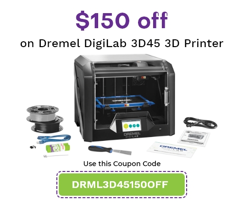 150$ on Dremel DigiLab 3D45-EDU 3D Printer Kit
